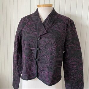 French Connection Pink & Black Embroidered Cropped Jacket Blazer Size 12